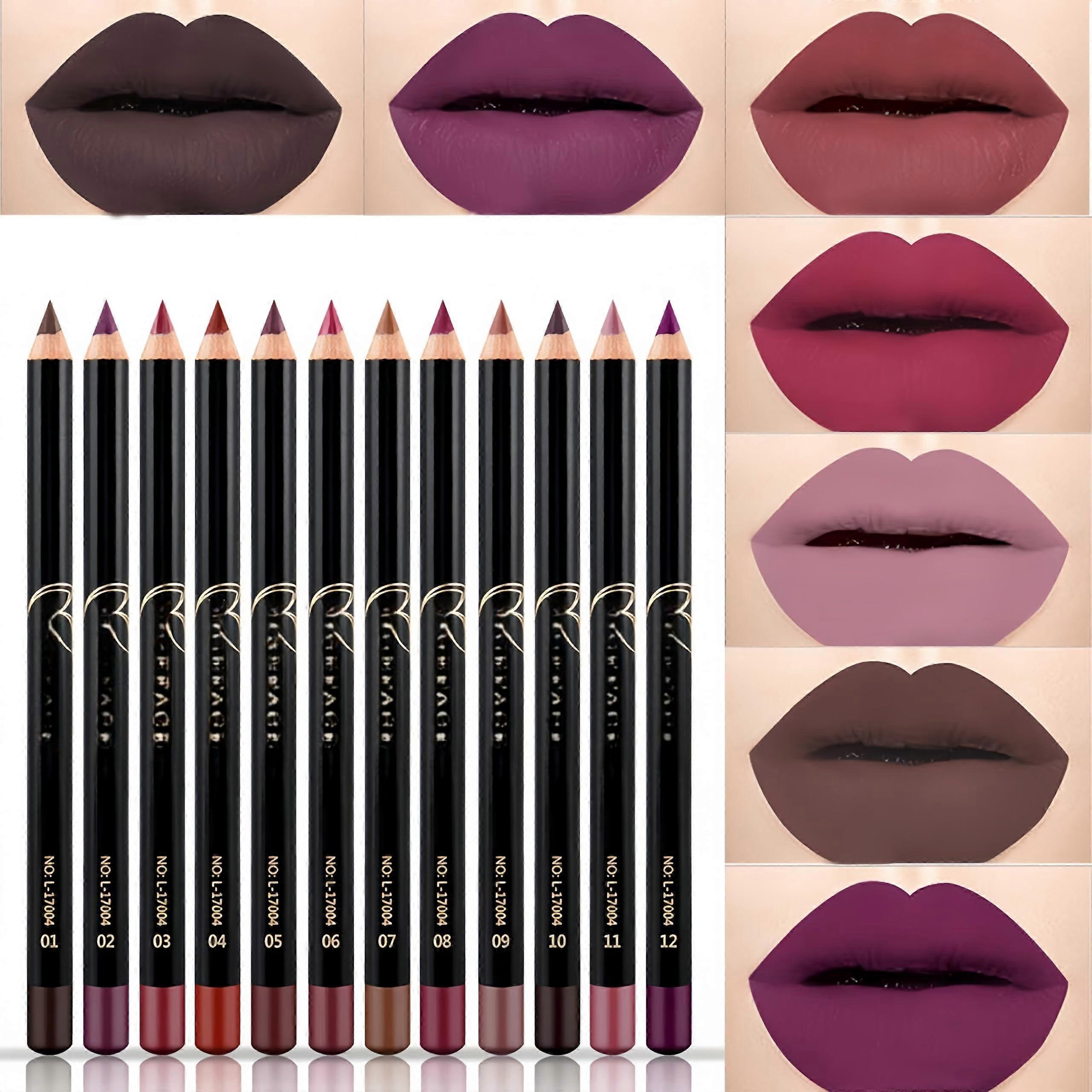 Lip Liner Set 12 Colors Matte Waterproof Long Lasting  Pigmented Smooth Application