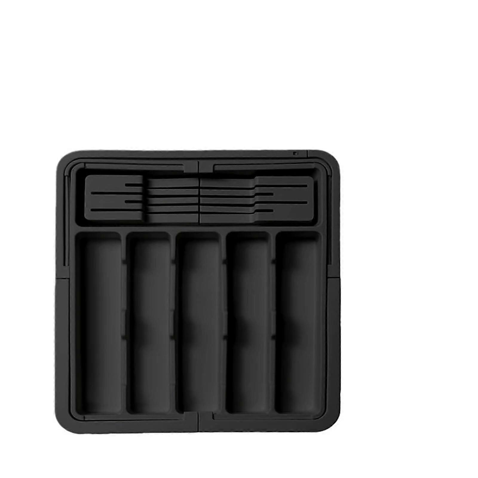 Expandable Kitchen Drawer Organizer with Adjustable Utensil and Cutlery Tray Black