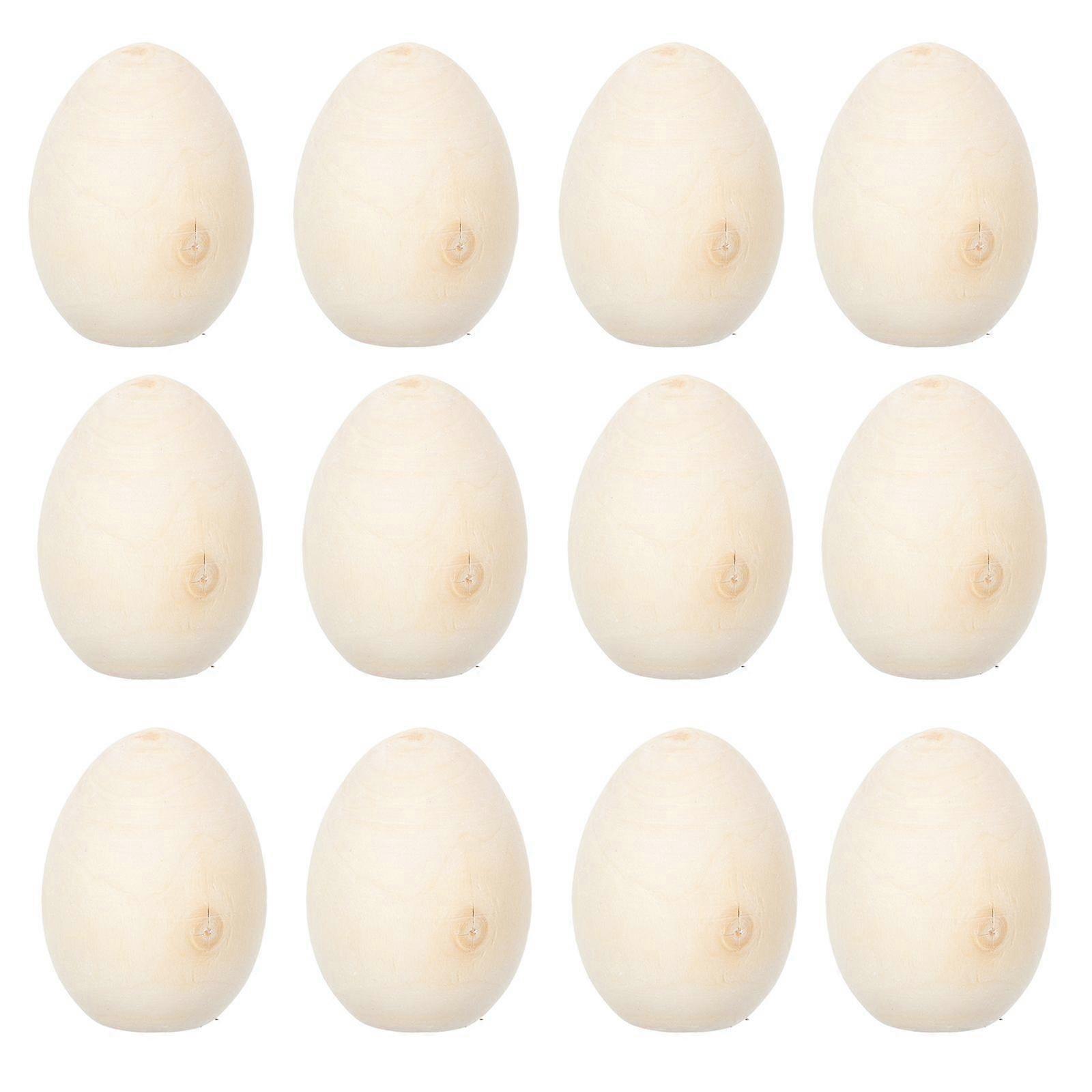 12PCS Wooden Simulation Eggs DIY Graffiti Easter Eggs Child Hand-painted Egg Props