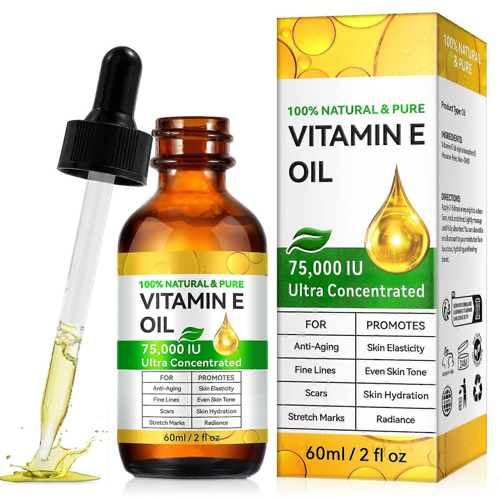 Vitamin E Oil 75,000 IU for Skin and Face Deep Hydration and Antioxidant Protection 2 fl oz