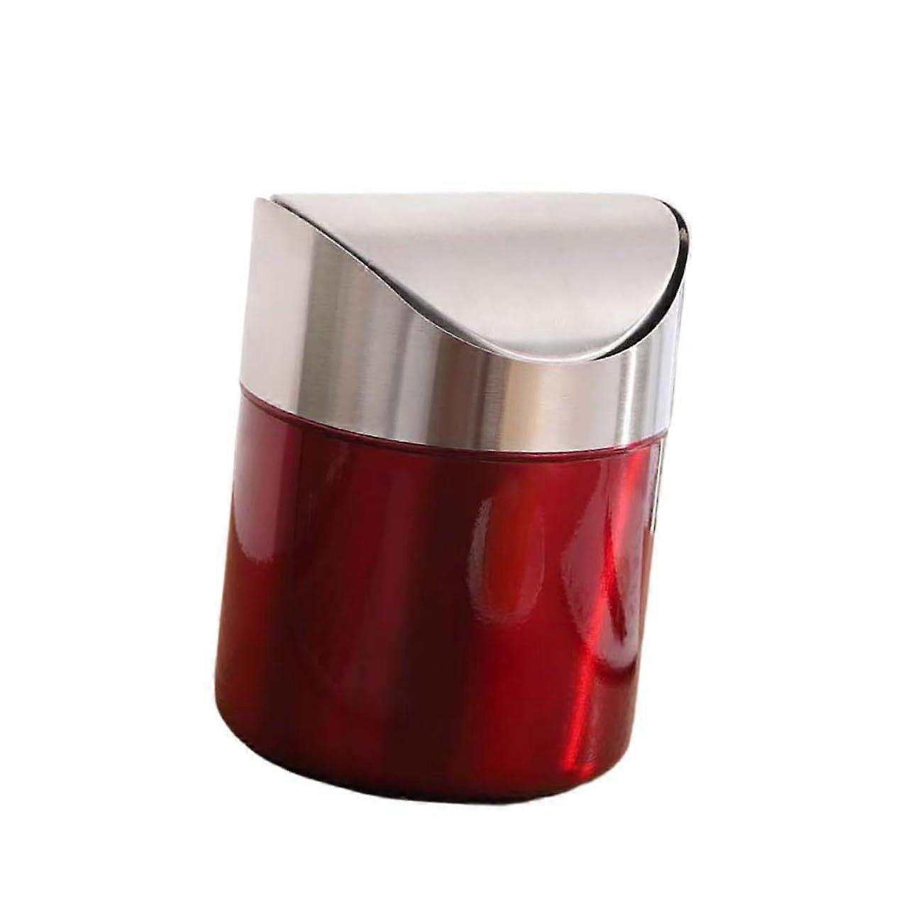 Compact Stainless Steel Desktop Trash Can RustResistant Easy Clean Red and Silver for Office Kitchen Bathroom