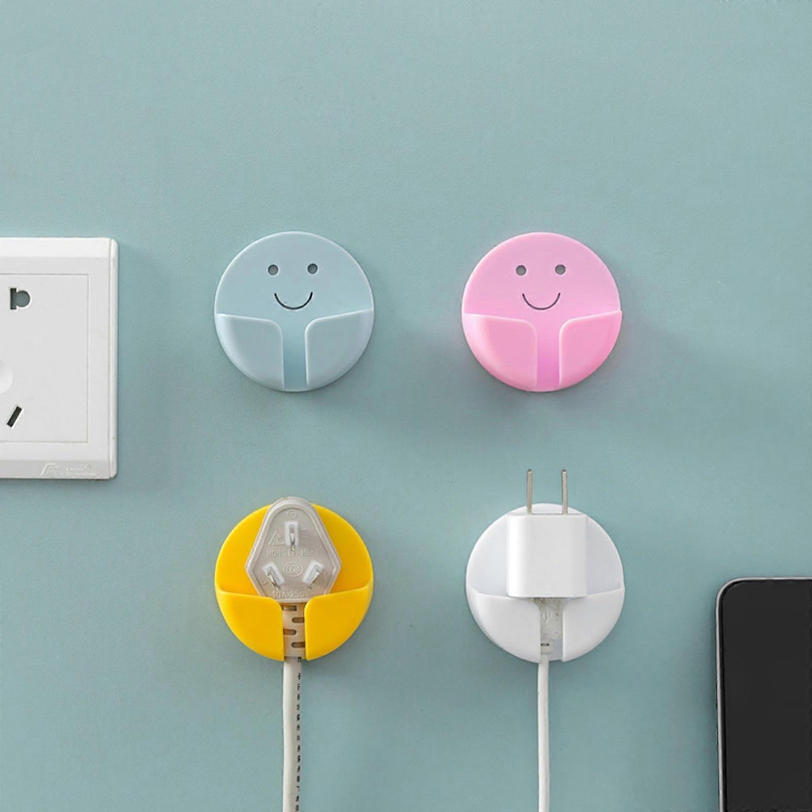 Plug Organizer Hooks with Smiling Face Design, Adhesive Wall Mount, Punch, 4 Pack