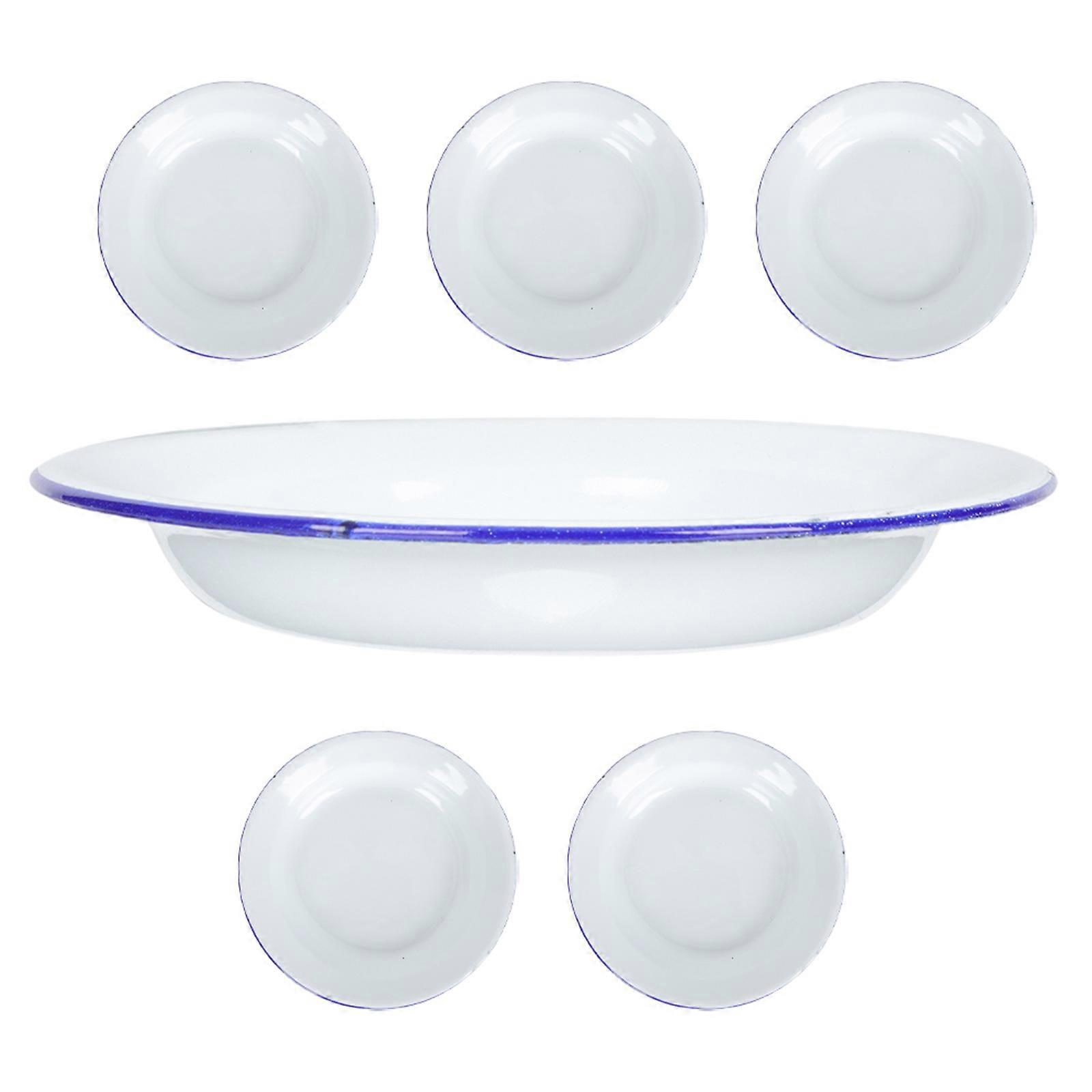 Enamelware Dinner Plates Fruit Dinner Plate for Serving 6Pcs White Set