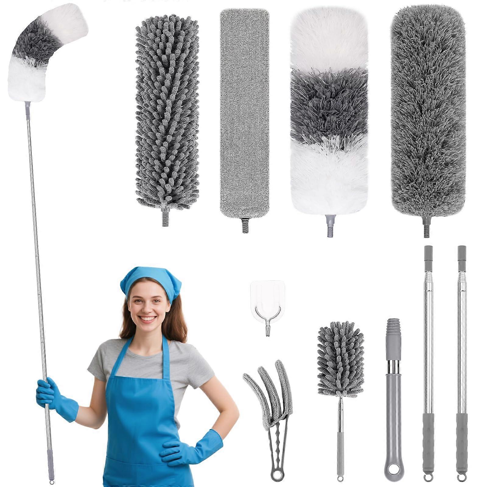 Microfiber Duster with 100'' Extendable Pole, Bendable Washable Head for Ceiling Fans and  Ceilings, Gray