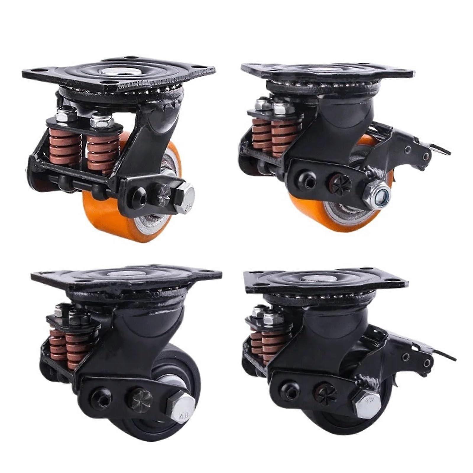 3 Inch Silent Caster Wheel with PU Brake, SpringLoaded Polyurethane Cart Replacement