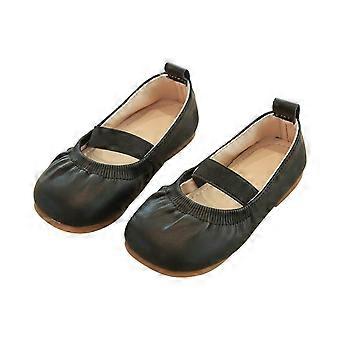 Barn Flickor Lädermockasiner Prinsessa Huda Slip-Ons Läderskor Mjuka Sulor Enkel Grunn Mun Prinsessskor Svarta 10 År