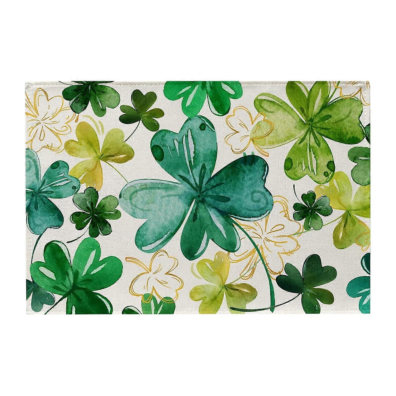 Rectangular Polyester Table Mat with Shamrock Leaf Pattern for Dining Room Kitchen Office Decoration Washable Surface