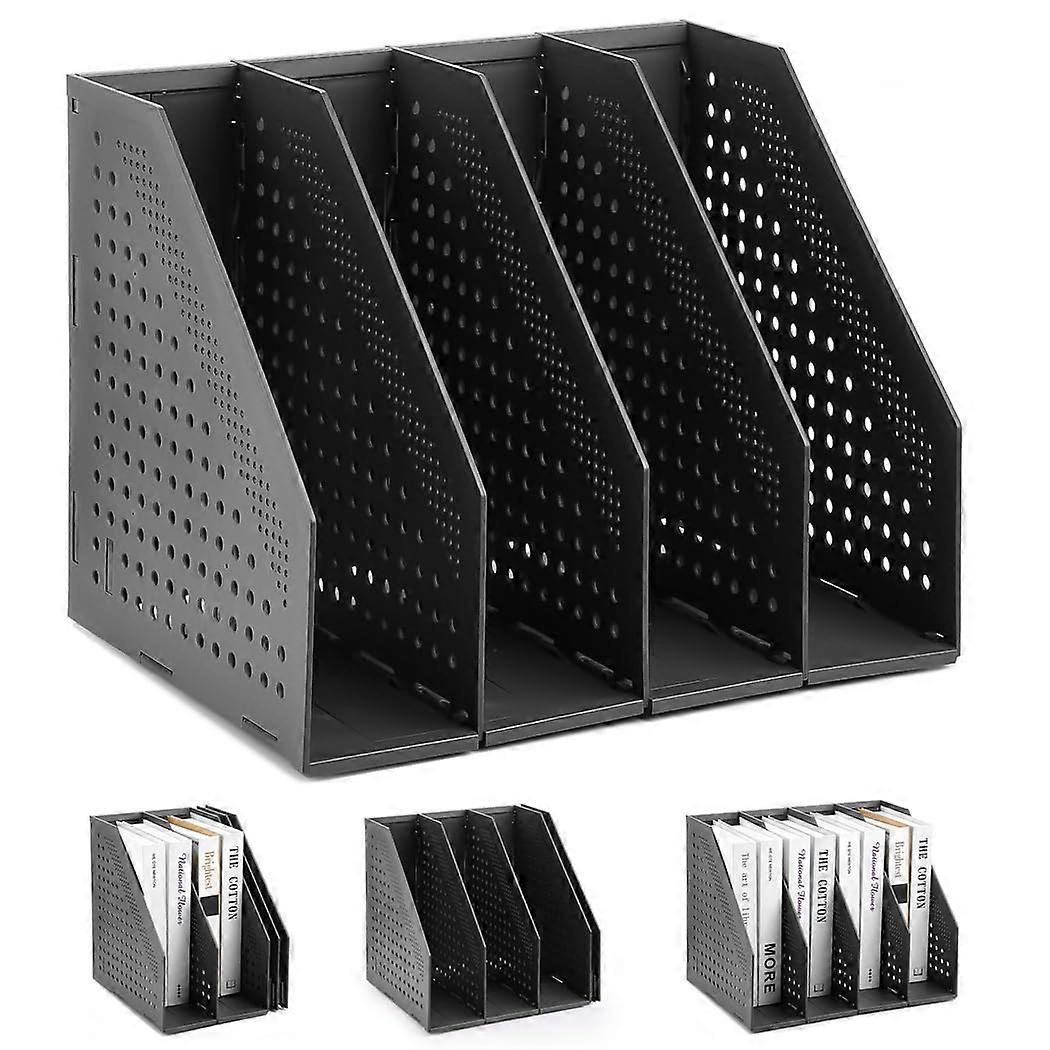 Collapsible Desktop File Organizer with 4 Section Magazine Holder, Foldable Plastic Document Storage
