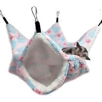 Cage Hammock for Small Pets, Double Layer Coral and Arctic Fleece Bed, with Tunnel, 34x34cm, Compatible with Guinea Pigs, Parrots, Sugar Gliders