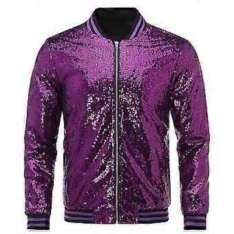 Allthemen Hommes Paillettes Casual Zipper Blouson Bomber XS Violet