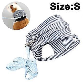 Small Pet Guinea Pig Rabbit Harness And Leash Blue Stripe Vest,s