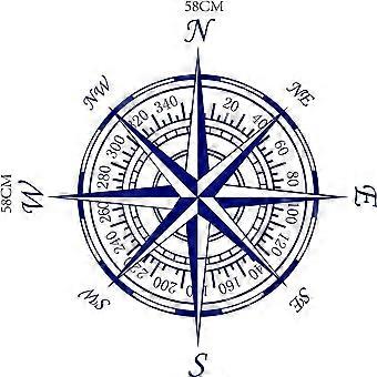 Heytea nautique Compass Rose Wall Decor Vinyle Décalcomanies pour salon Canapé Canapé TV Fond Chambre Chambre Nursery Art Mural, Bleu foncé, 22.83 "x 22.83
