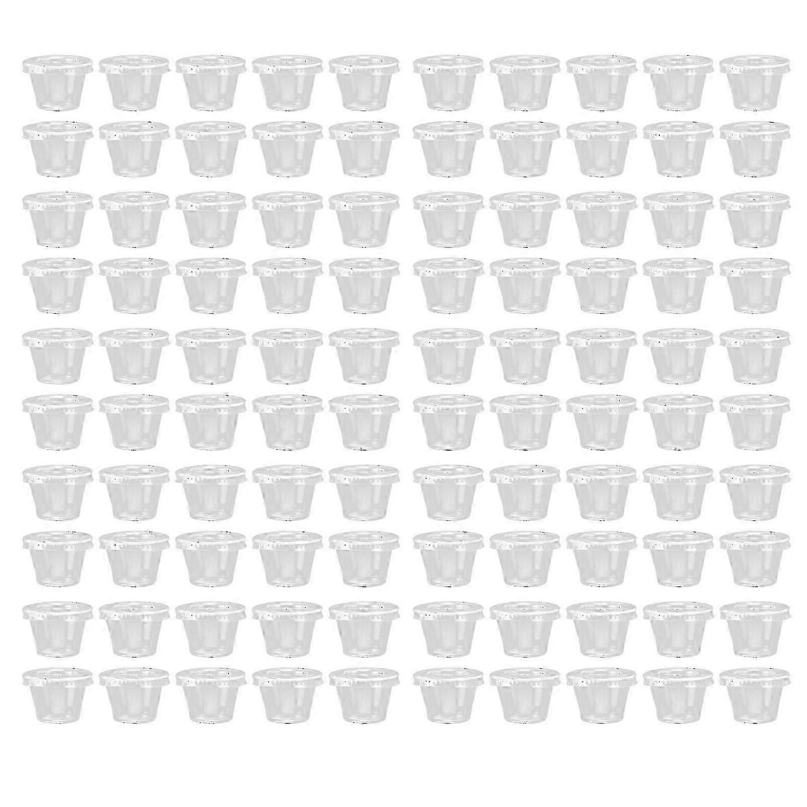 100 Sets Plastic Portion Cups with Lids, Disposable Condiment Containers