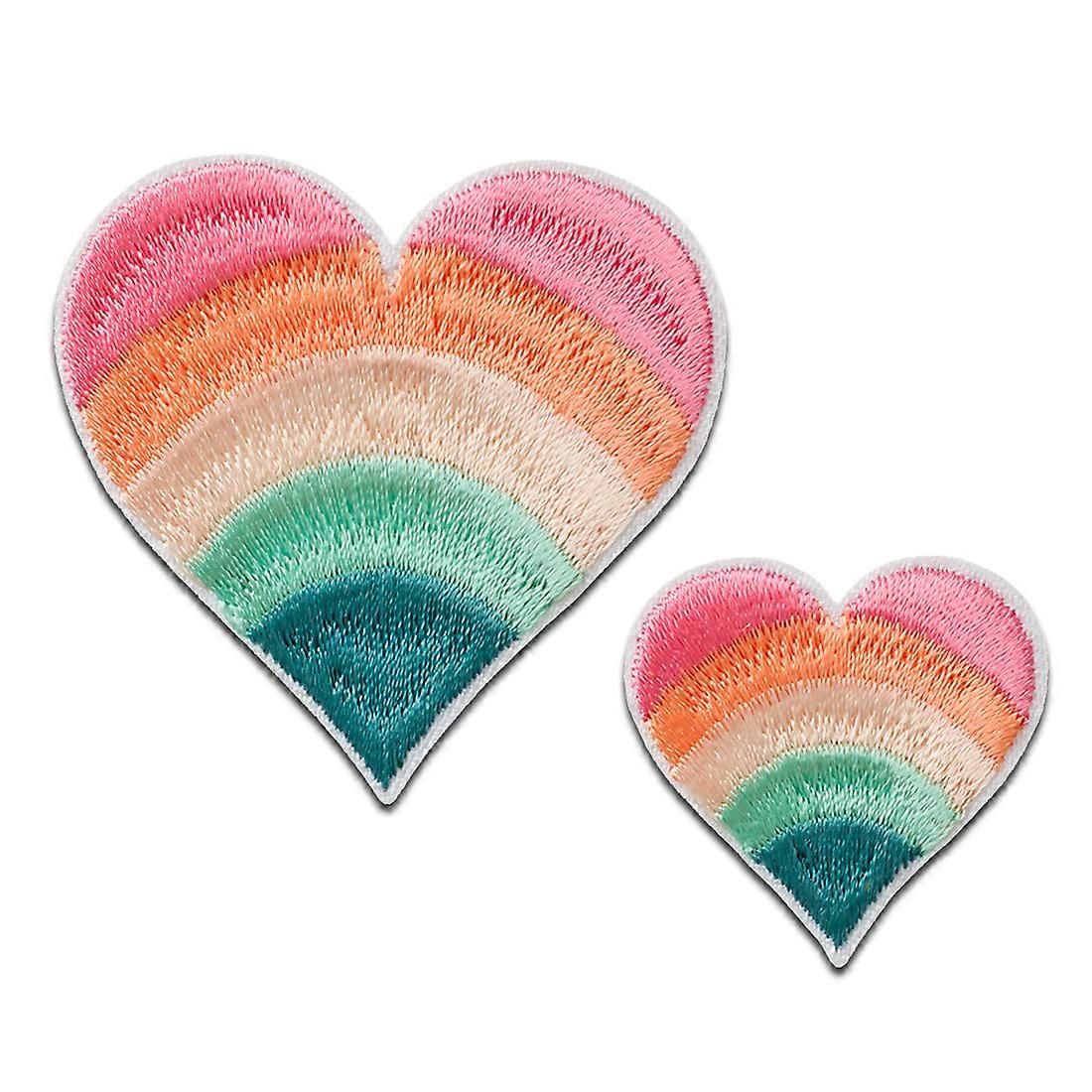 Hearts rainbow 2 pieces - patch, iron-on patch, iron on, size: 5.2 x 5.2 cm