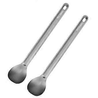 2pcs Titanium Camping Spoon Set with Extra Long Handle Lightweight Durable for Outdoor Cooking