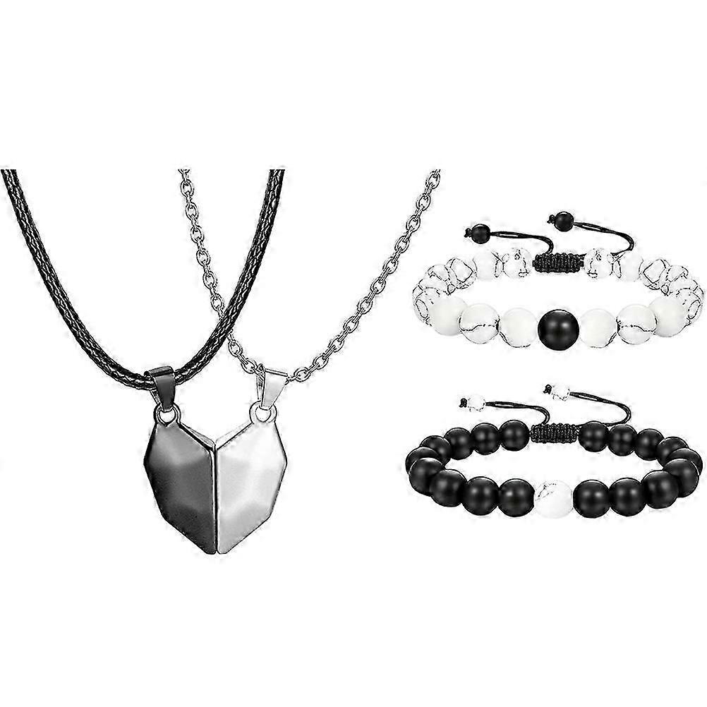Magnet Heart Shape Necklaces & Bracelets Set for Couples, 5 Sets
