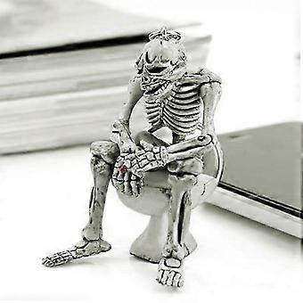 Men's Creative Alloy Skull Toilet Keychain, 1 Piece Silver Skeleton Keyring with Red Gem, Funny Car Key Gift