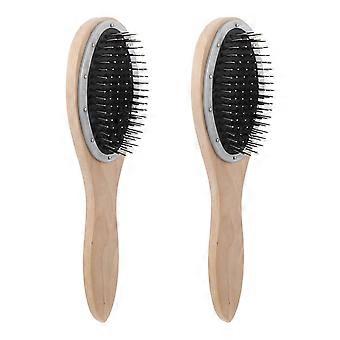 Pente de madeira para desembaraçar o cabelo, 2 unidades, com cerdas de aço.