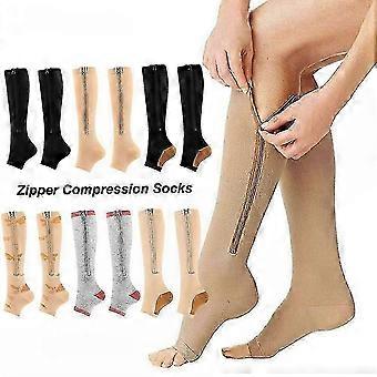 Targeted Leg & Foot Support Open Toe Knee High Compression Socks for Men & Women, 15-20 mmHg for Varicose Veins & Edema