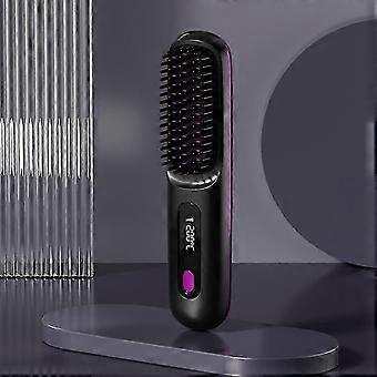 Kabellose Haarglättungsbürste mit LED-Anzeige, Negativ-Ionen-Kamm, USB-Ladefunktion, Reisegröße, Schwarz