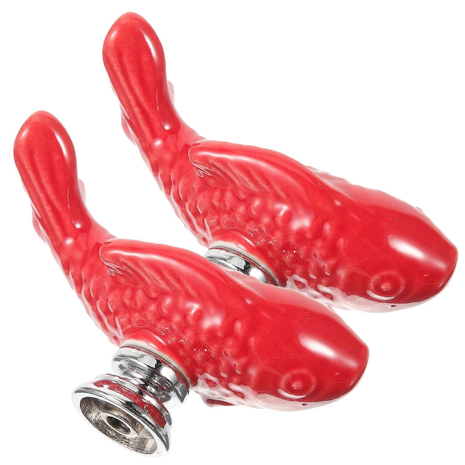 2 pcs Single Hole Ceramic Handle Grass Carp Drawer Knobs Kitchen Cabinet Knobs Dresser Knobs