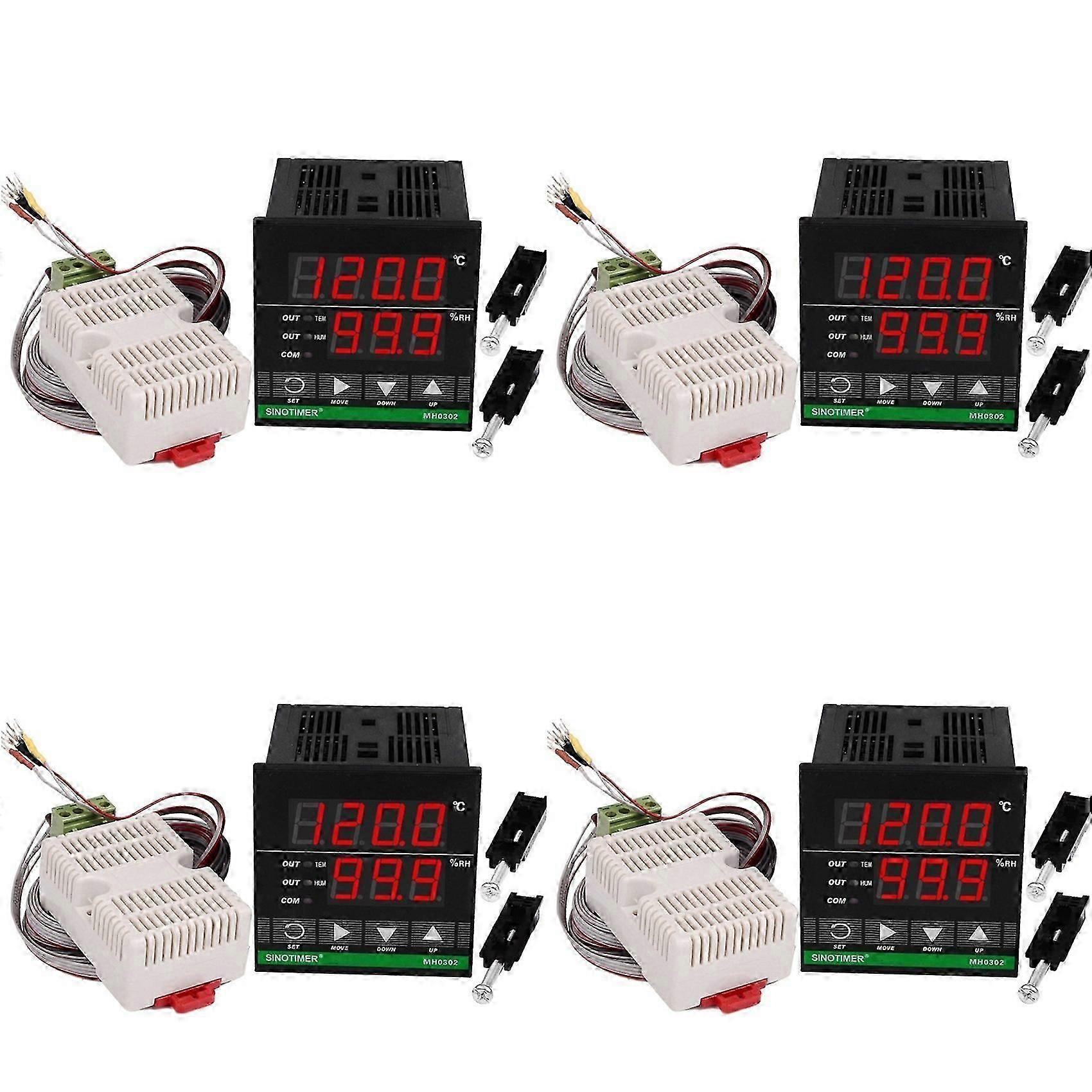4X SINOTIMER Temperature Humidity Controller, MH0302 Panel Mounted Digital Temperature and Humidity Controller Sensor