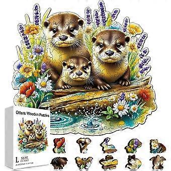 200Pcs Cute Otters Wooden Jigsaw Puzzles for Adults 11.2x10.5inch Flowers Colorful Unique Animal Shaped Jigsaw Puzzles for Holidays Birthday