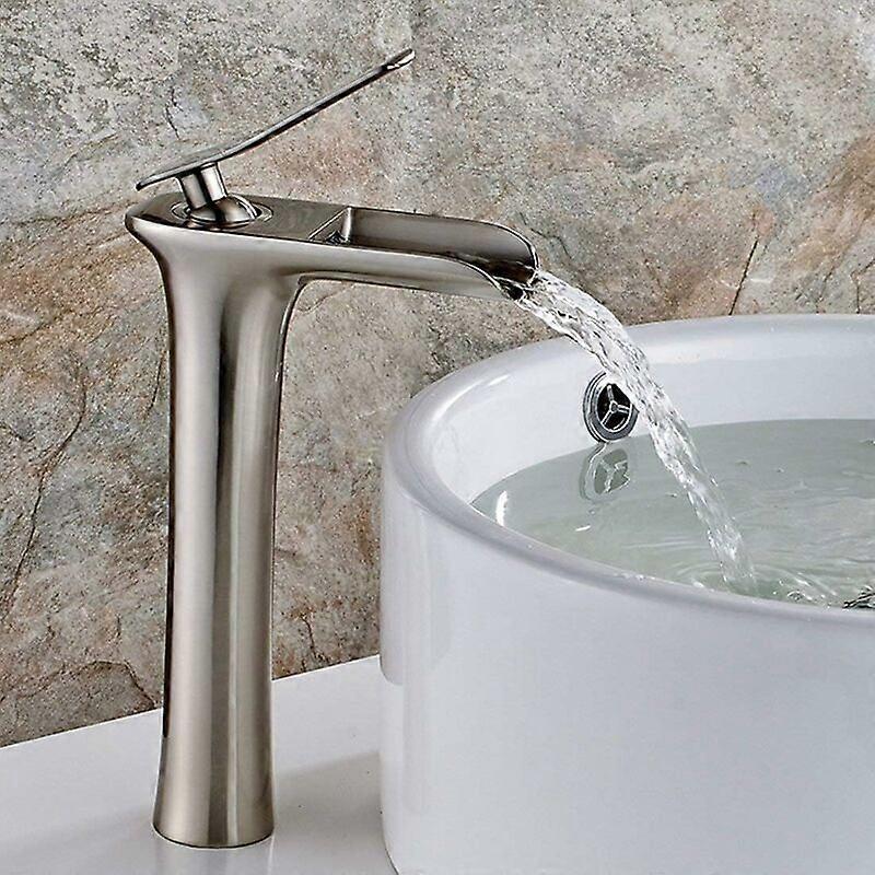 Waterfall Faucet Brushed Nickel Solid Brass Ceramic Valve