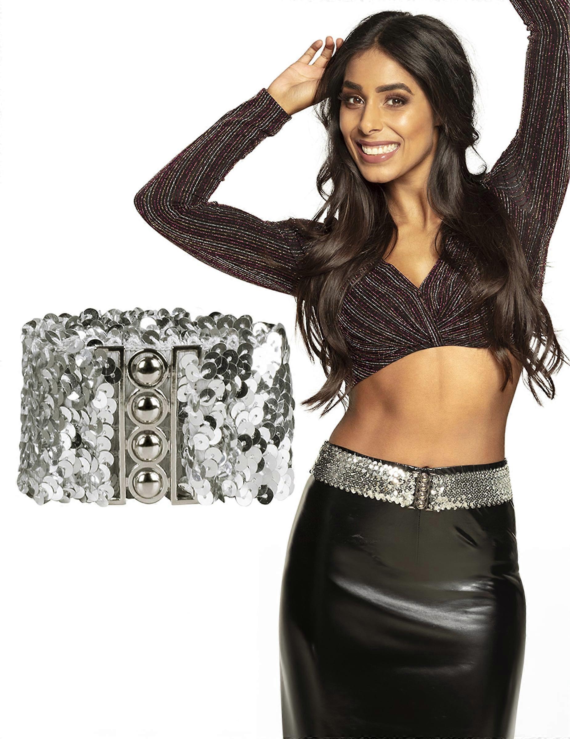 Adult silver sequin belt