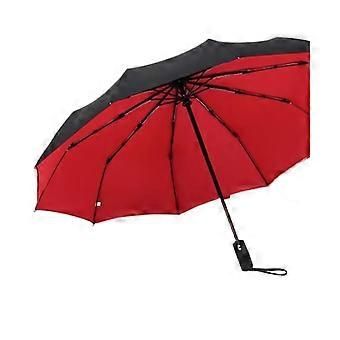 Automatic Windproof Umbrella for Men, Double Layer Canopy, Compact Business Design, Dark Red