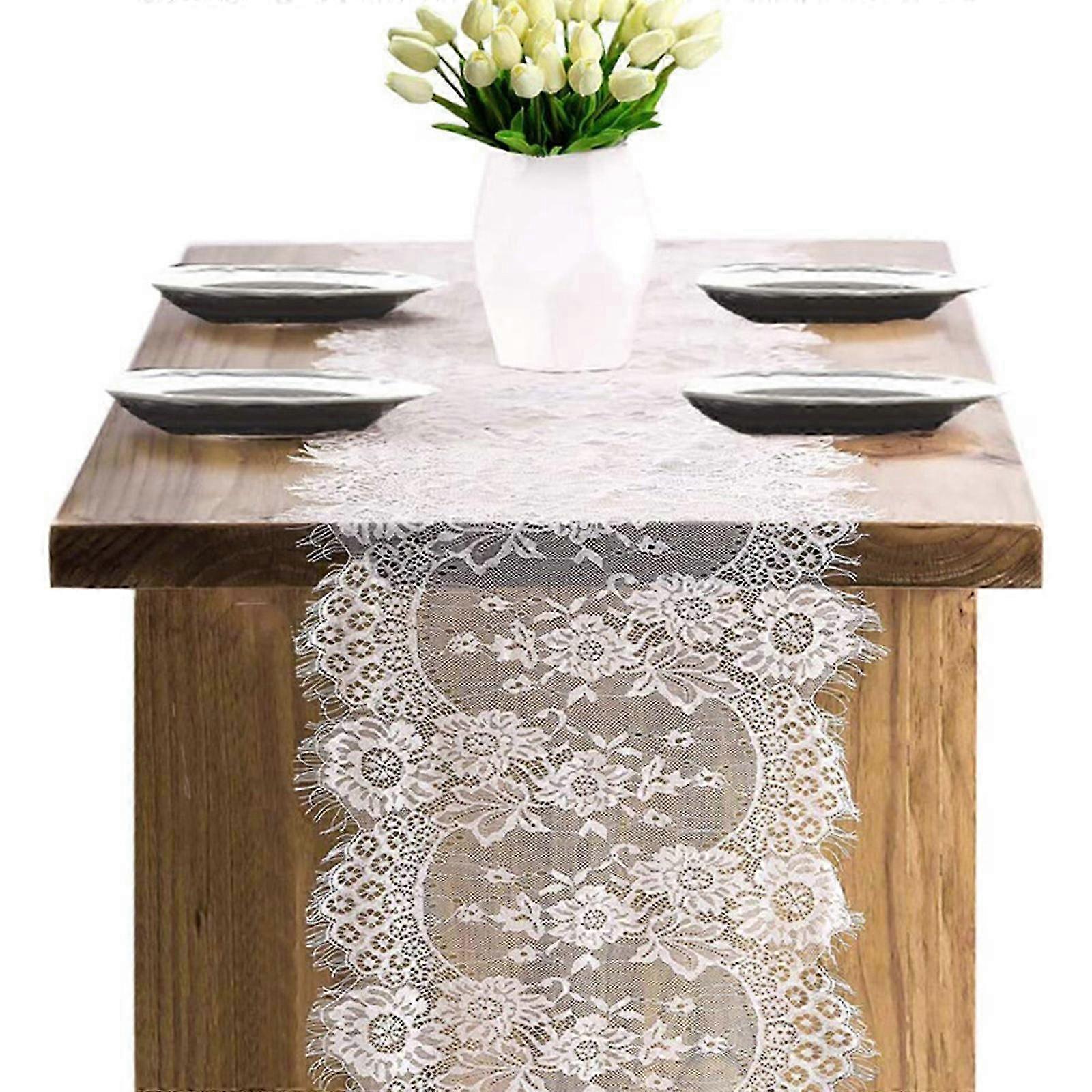 Embroidered Rose Lace Table Runner