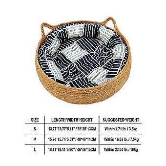 Cat Bed House Dog Kennel Rattan Straw Plaited Kitten Cushion Basket Tent Scratching Board Puppy Cave Nest Mat Indoor Pet Supply