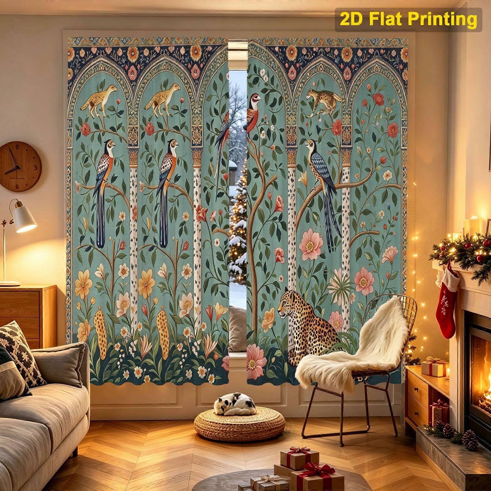 Curtain, vintage pattern flying birds Pattern