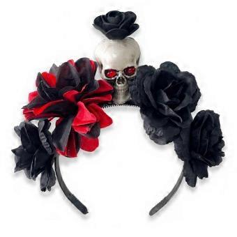 Halloween Rose Skull Headband - Floral Crown Hair Wreath with Black Skull for Women | Cosplay Costume & Party Decoration-lsy