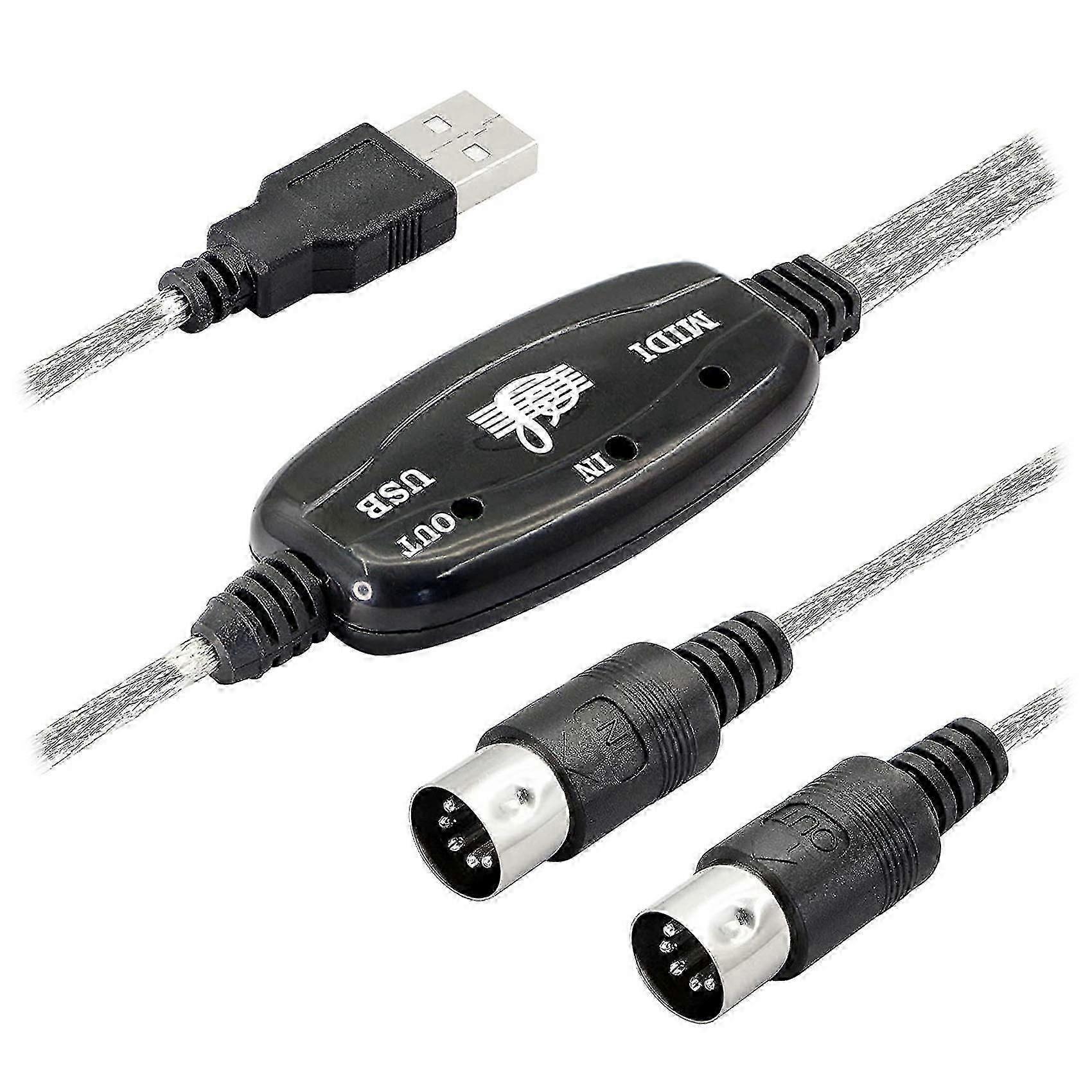 Adapter Cable USB to MIDI DIN 5-Pin Dual Interface with LED Indicator