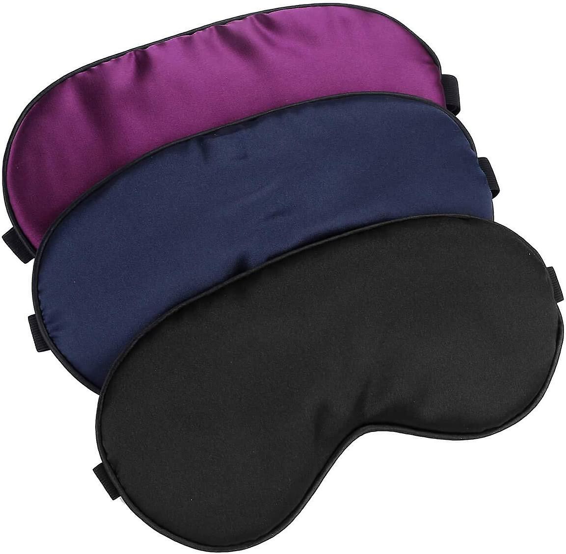 Silk-Sleep-Mask Eye-Mask Eye-Cover Eye-Shade - 100% Silk Soft Ρυθμιζόμενη Strip Eye Cover (Μαύρο + Σκούρο Μπλε + Μωβ) - -