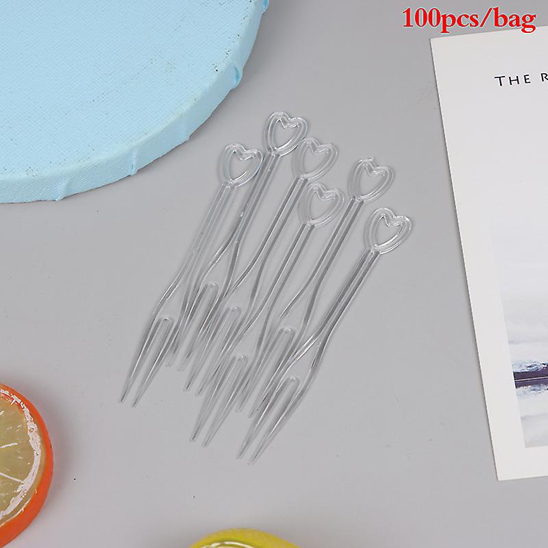 100pcs/bag Fruit Fork Mini Clear Plastic Forks Home Dining Food Cake Fruit Fork