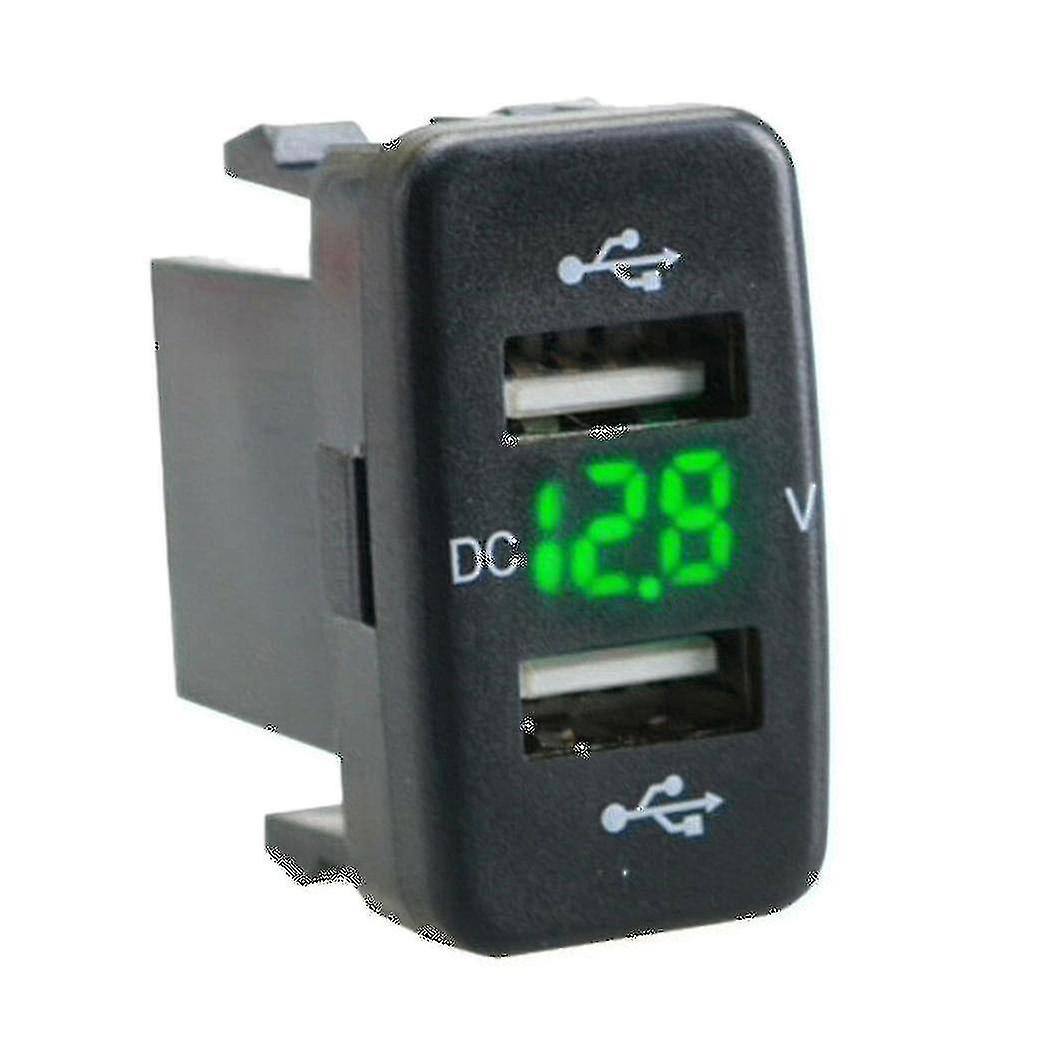 Car Charger Socket Dual Usb Port Charging Volt Display Adapter Fit For Green
