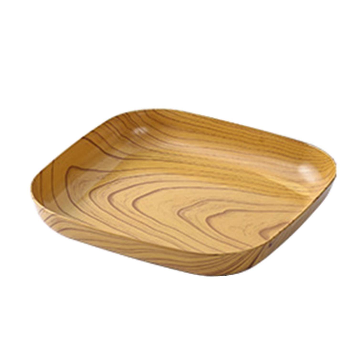 ZHOUBA Spit Bone Dish Imitation Wood Grain Stackable Retro Fruit Snack Cake Tray Dining Table Plate