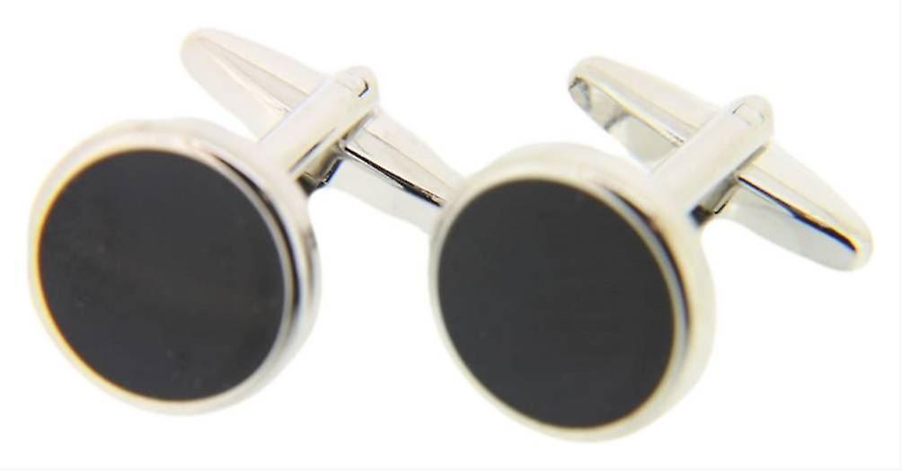 David Van Hagen Enamel Round Cufflinks - Silver/Black