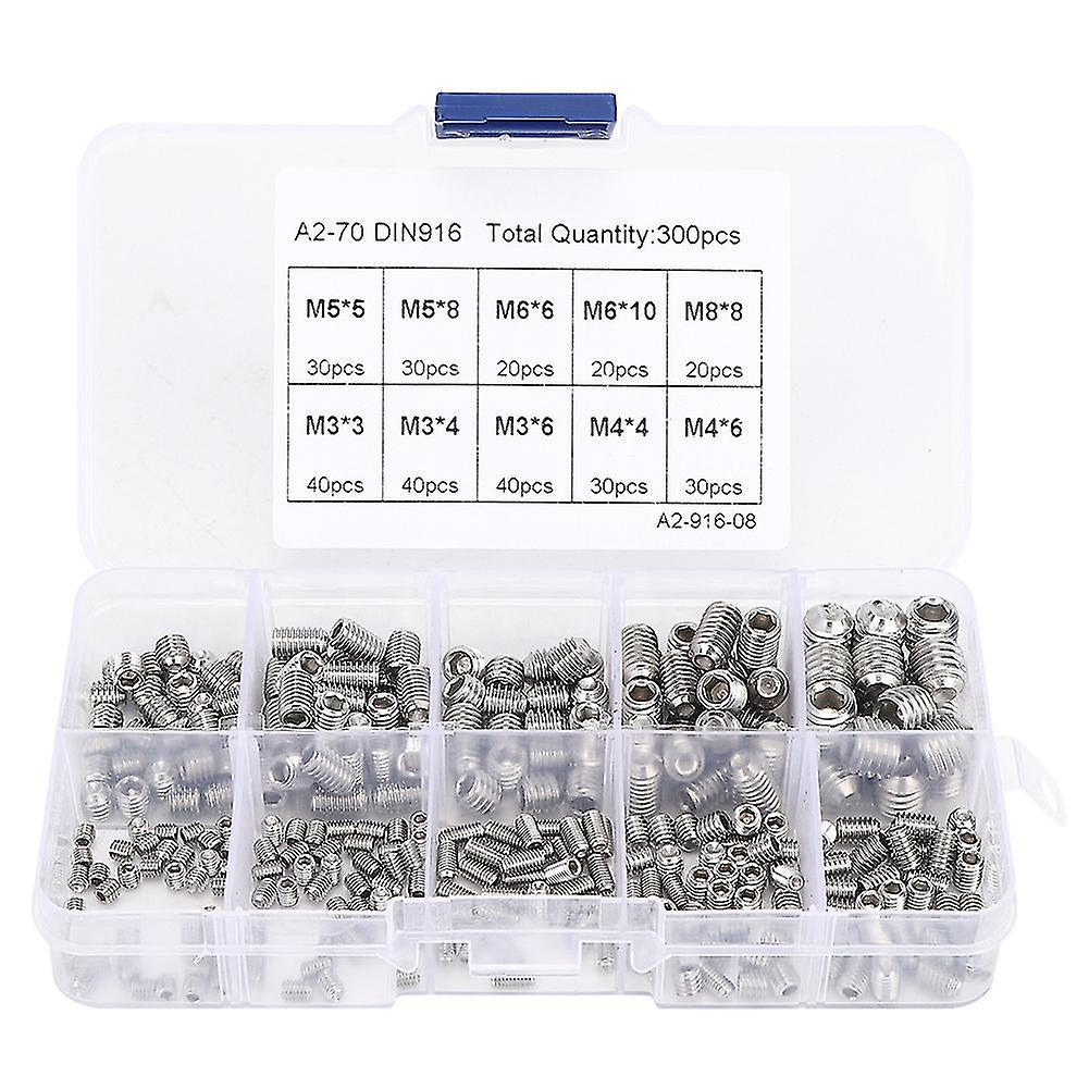 Risegun Hex Socket Screw 300pcs Hex Socket Screw Combination Set, M3 M4 M5 M6 M8, 304 Stainless Steel Set Screws, Ideal for Various Applications,