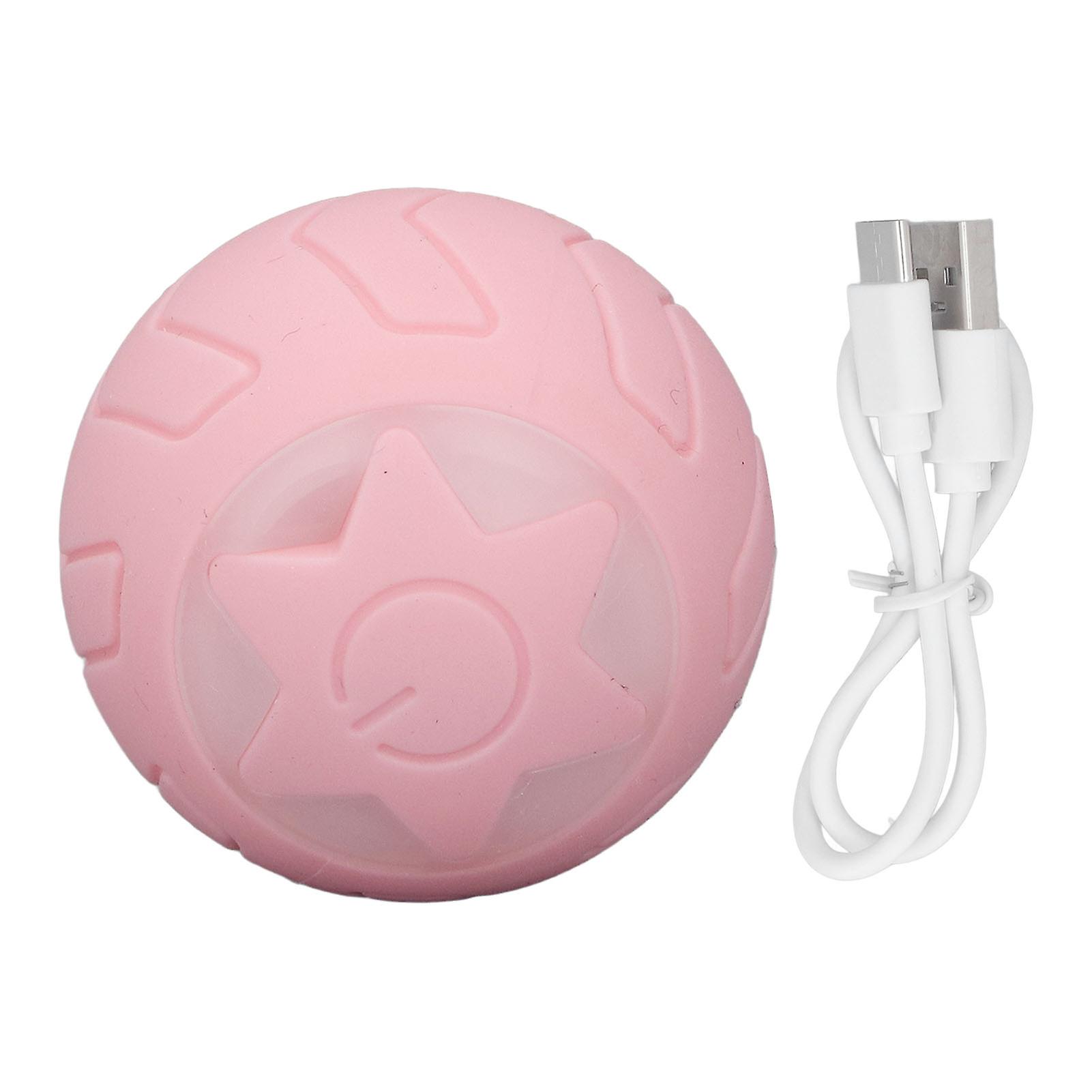 Peppy Pet Cat Ball with Colorful Flashing LED Lights, Automatic Rolling Ball, USB Rechargeable, Pink, English Packaging