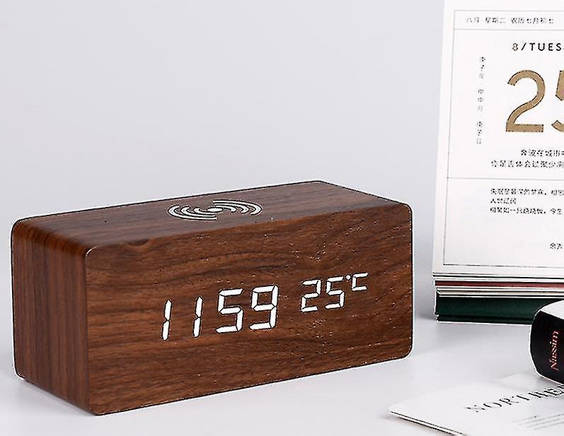 Digital alarm clock, wireless charging with date temperature and humidity alarm