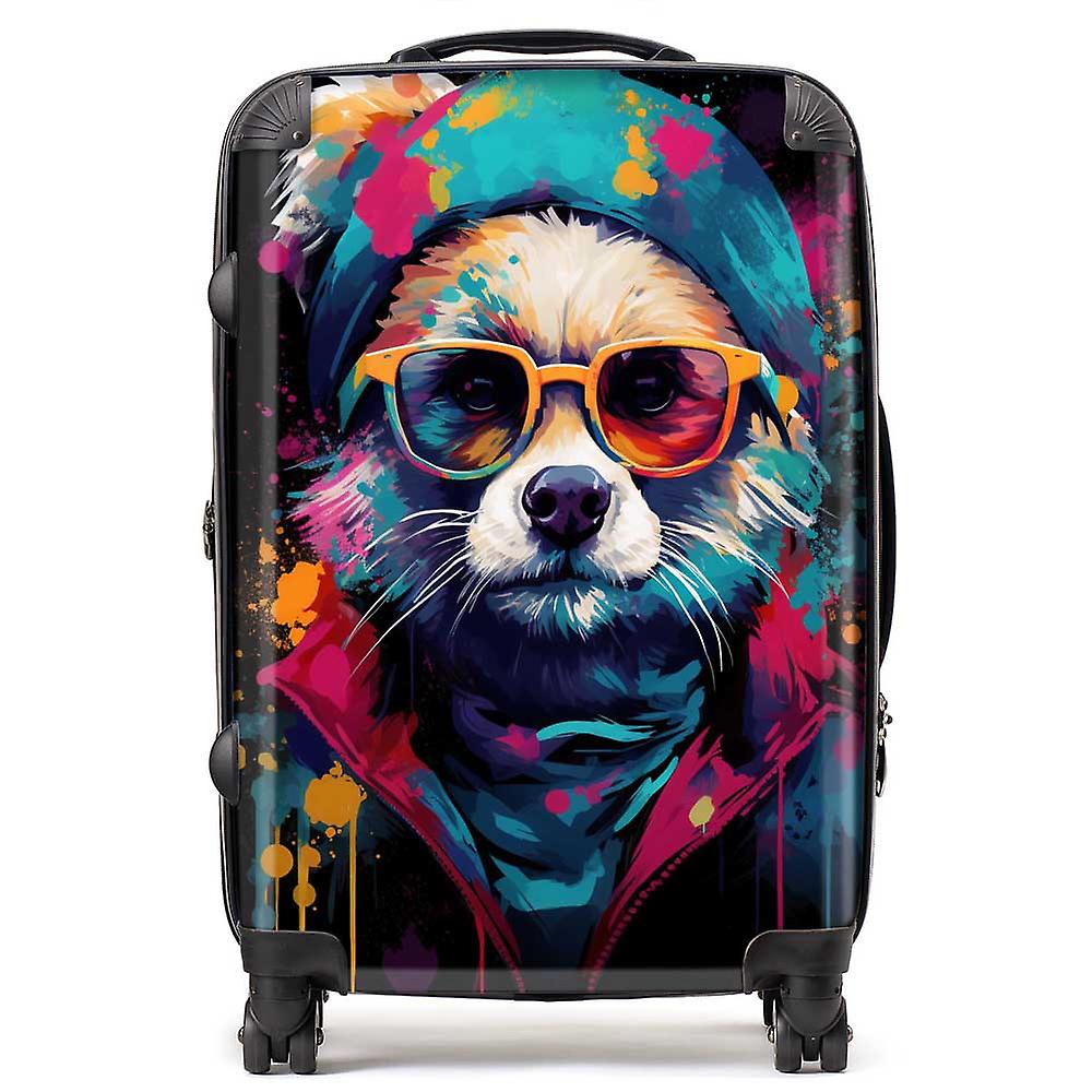 Multi Coloured Splashart Dog With Glasses Suitcase