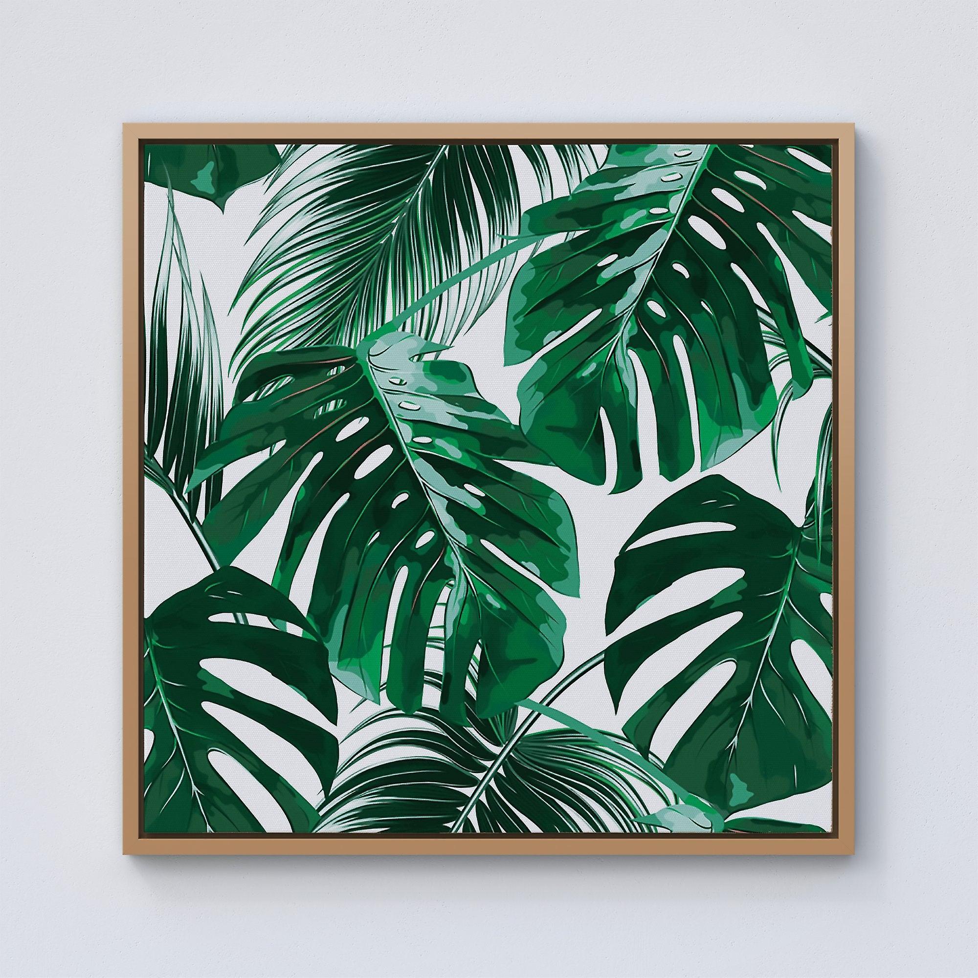 Tropical Jungle Leaf Pattern Framed Canvas