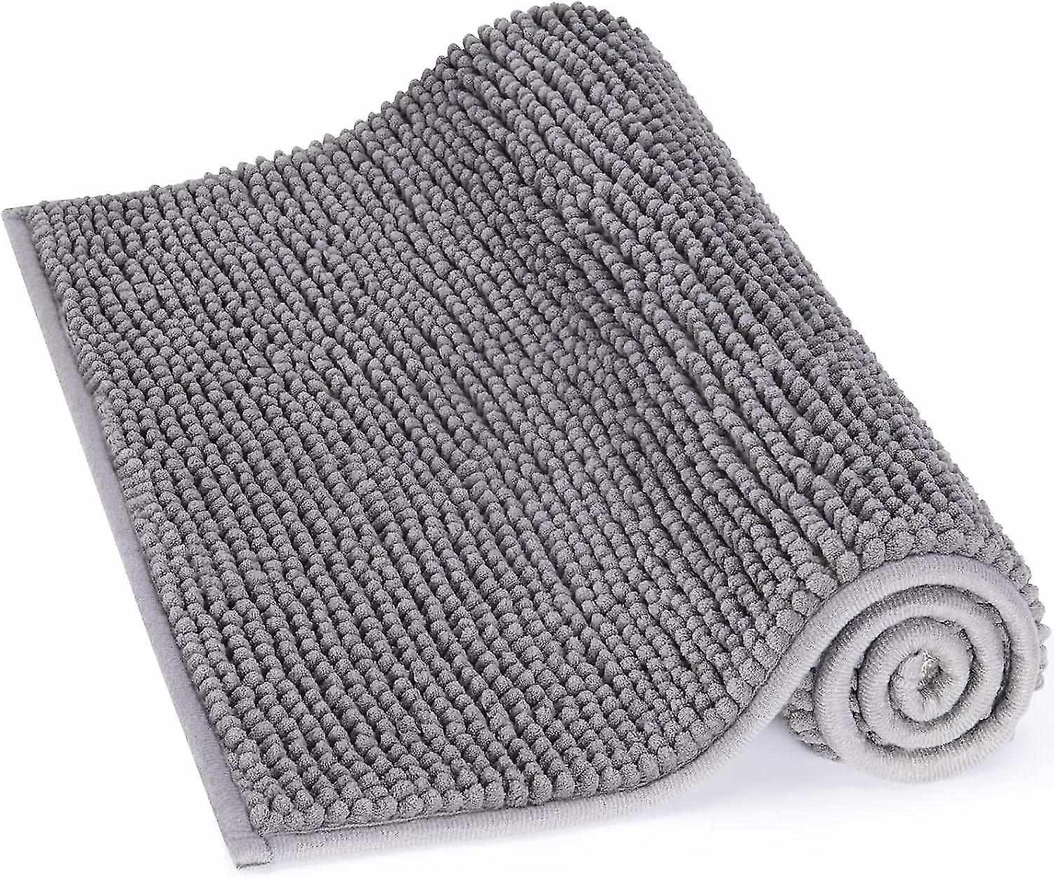 Absorbent Non-Slip Bath Mat Chenille Microfiber Shower Mat (Gray)