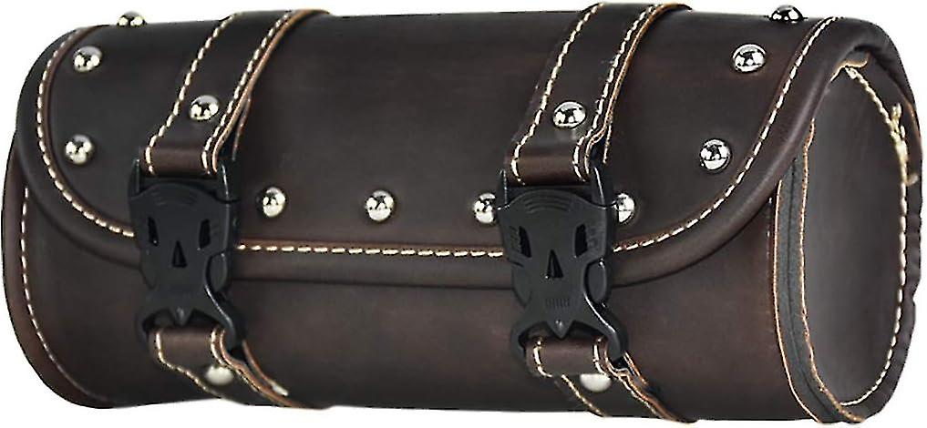 Tool Bag Front Fork Roll Storage Sissy Bar Barrel Bag Pu Leather Deep Brown Universal