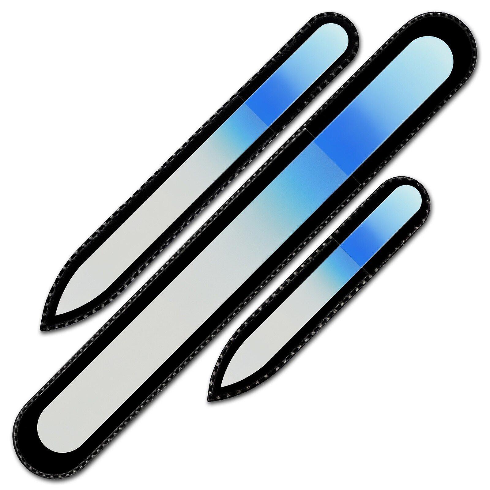 Set of 3 Rainbow Crystal Nail Files, Hand made of Czech tempered glass R-BMS4 - White Blue