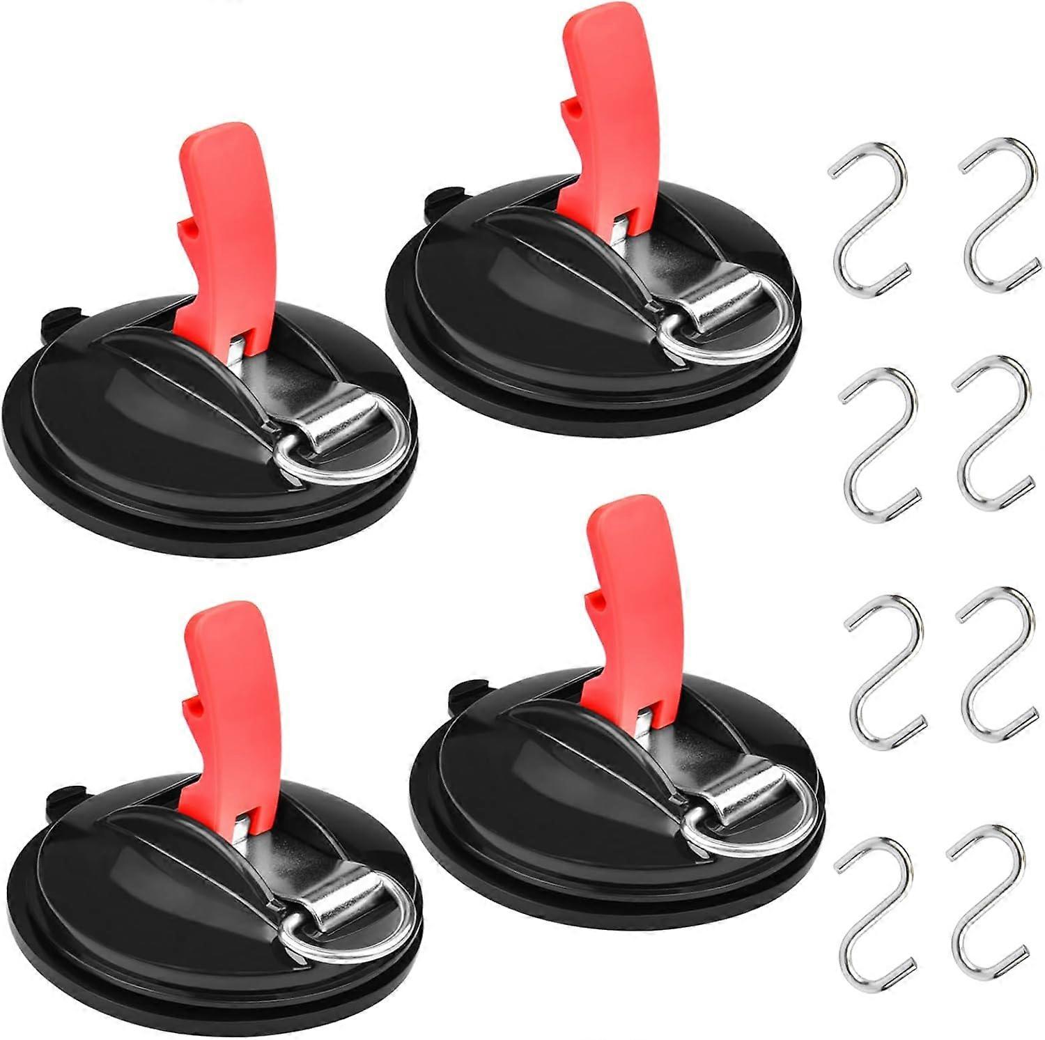 Suction Cup Anchor with Attachment - 4 Pieces Suction Cup Hooks with 8 S-Hooks, Multi-Function Car Suction Cup Heavy Duty Suction Cup for Motorhome A