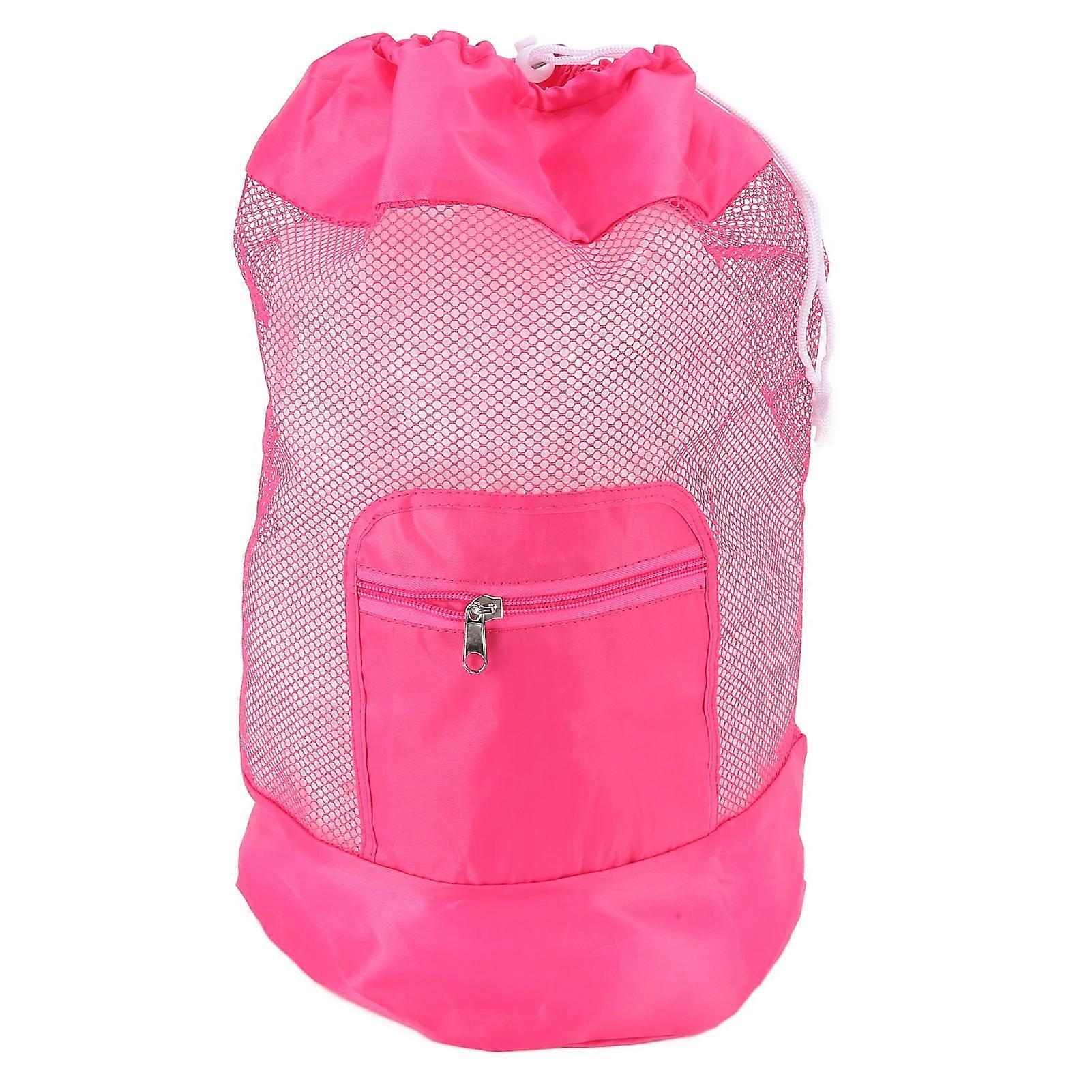 Portable Beach Bag Large Mesh Beach Tote Foldable Drawstring Storage Bag Shell Collecting Bag for Beach Picnic Camping Pink